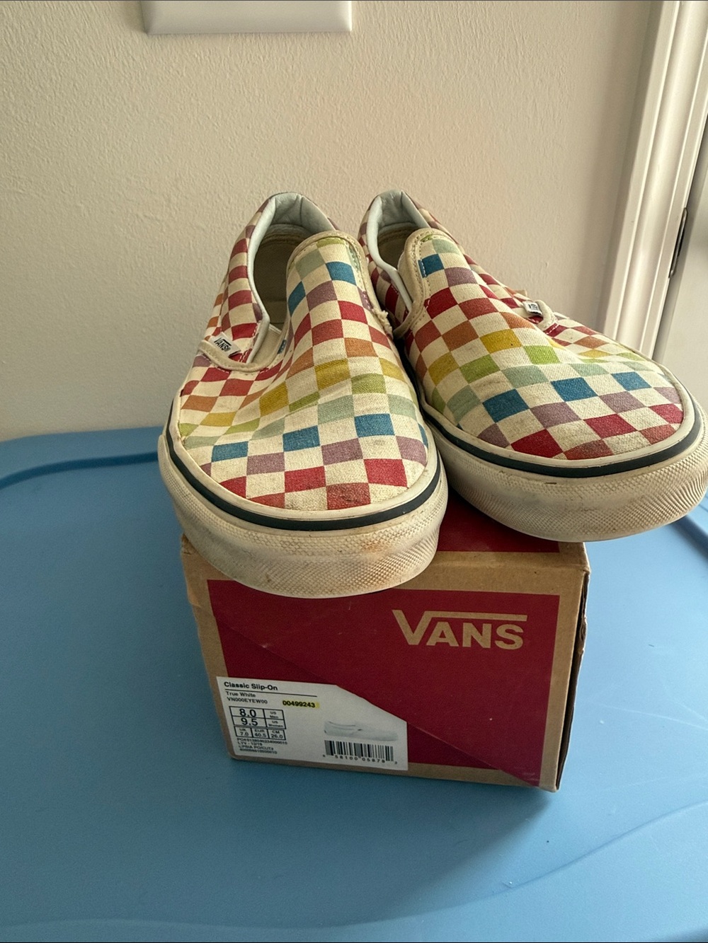 Vans  Slip-On Checkerboard Sneakers in Rainbow Colors